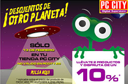 Ofertas especiales durante el día de hoy en los 'Descuentos de otro planeta' de PC City con un 10% de descuento al comprar dos productos, válido hasta 13-Febrero-2010