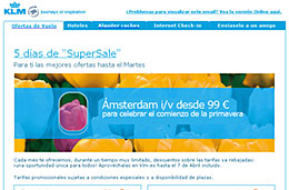Ofertas de vuelos por tiempo limitado en los días 'SuperSale' de KLM, válido hasta 7-Abril-2009