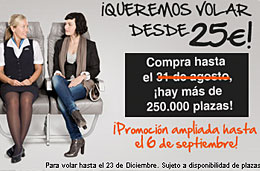 Ofertas de vuelos desde 25€ en Spanair con 250.000 plazas disponibles y con plazo ampliado hasta 6-Septiembre-2009