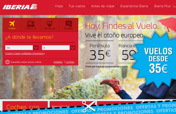 Super ofertas de vuelos desde 35€ precio final en el 1.000.000 de plazas de Iberia por tiempo limitado