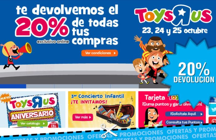 20% de devolucion en compras en Toys R Us