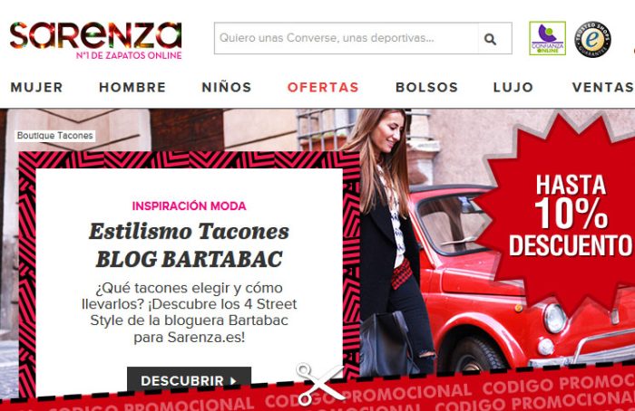 Codigos descuentos en Sarenza para tener un 8% o un 10% en su tienda de zapatos online