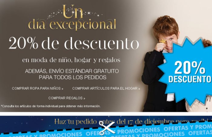 Promocion de Mark's & Spencer con un descuento del 20% en ropa para niños, hogar y regalos