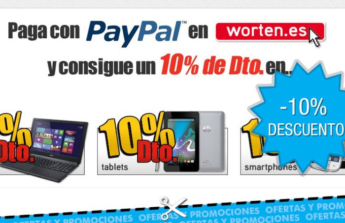 Worten y Paypal nos ofrece un descuento de 10% en diversos productos