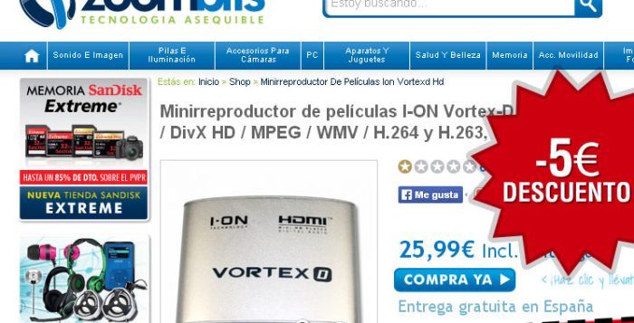 Codigo promocional de Zoombits con un descuento del 10% en un reproductor multimedia