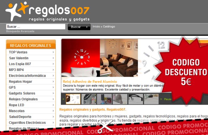 Código promocional de 5€ en Regalos007