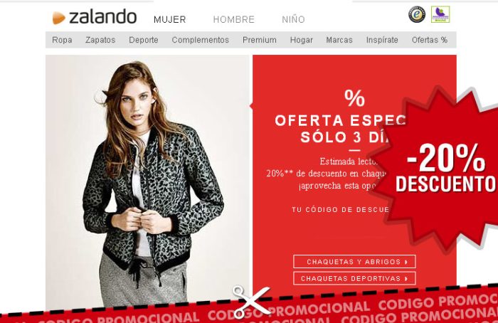 Codigo promocional de Zalando con un descuento del 20% para abrigos, chaquetas y chalecos