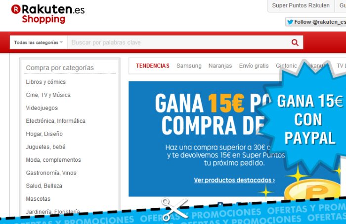 Gana 15€ en Rakuten por un pedido superior a 30€ con Paypal