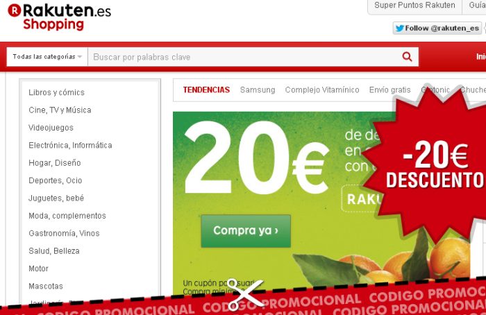 Cupon descuento de Rakuten con -20€ en gastronomia