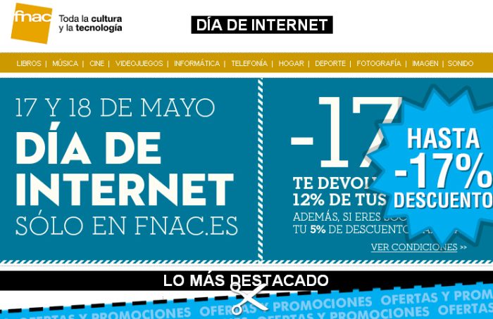 Semana de Internet en Fnac con la devolución de hasta el 17% de las compras