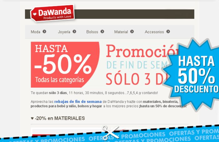 Rebajas de fin de semana de Dawanda con descuentos de hasta el 50%
