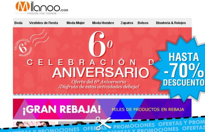 6º aniversario de Milanoo con rebajas de hasta el 70% en moda