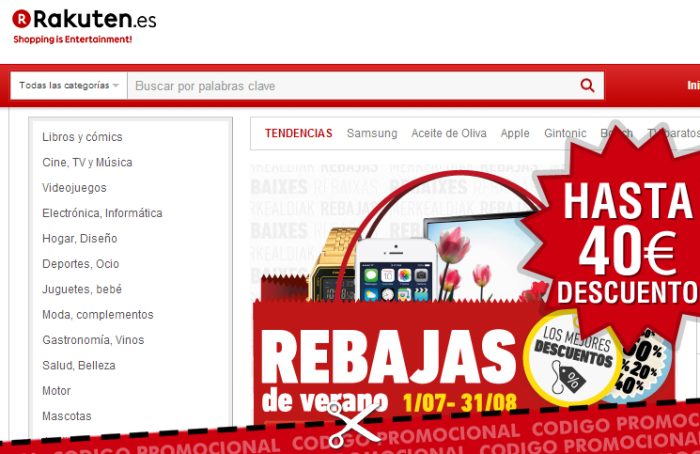Tres cupones descuento de Rakuten con ahorros de hasta 40€ por compra