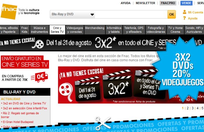 3x2 en DVDs y 20% descuento en videojuegos en Fnac