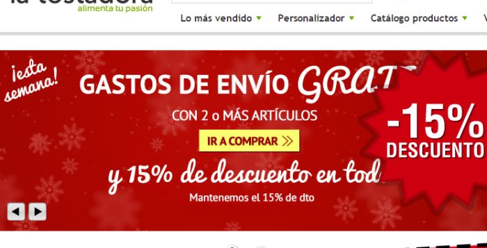 Cupón descuento de La Tostadora para Navidad con -15% de ahorro y envíos gratis
